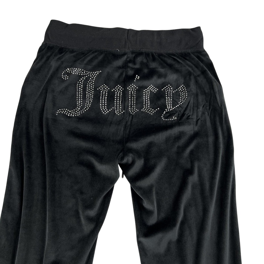 Juicy Couture Velour Rhinestone Track Pants S Black Women Y2K McBling Wide Leg